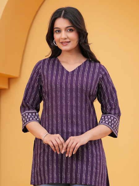 Printed V-Neck Pure Cotton Kurti