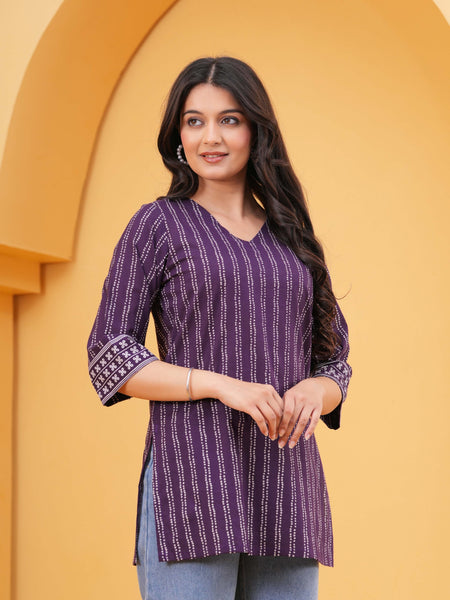 Printed V-Neck Pure Cotton Kurti