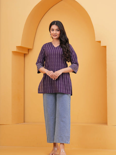 Printed V-Neck Pure Cotton Kurti