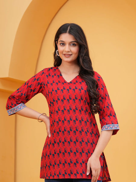 Ethnic Motifs Printed V-Neck Cotton Kurti