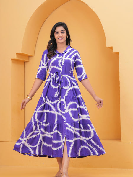 Printed A-Line Cotton Maxi Dress