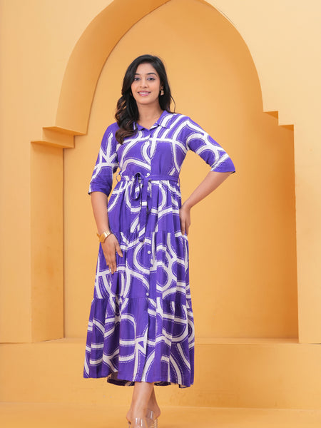 Printed A-Line Cotton Maxi Dress