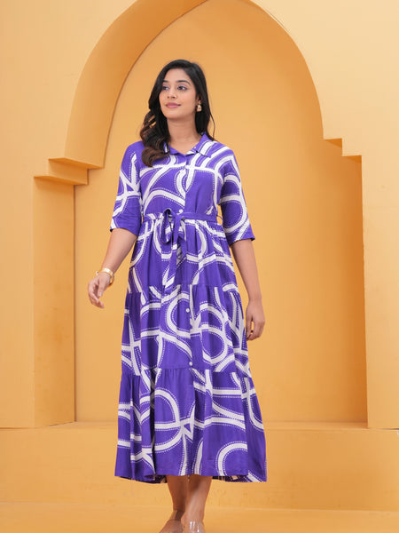 Printed A-Line Cotton Maxi Dress