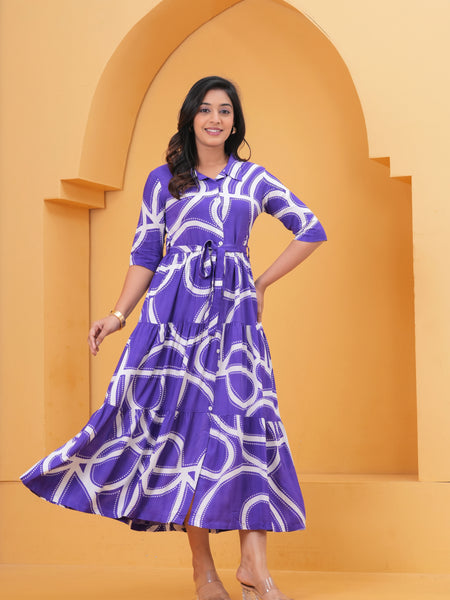 Printed A-Line Cotton Maxi Dress