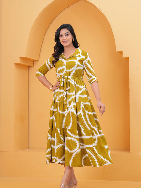 Printed A-Line Cotton Midi Dress