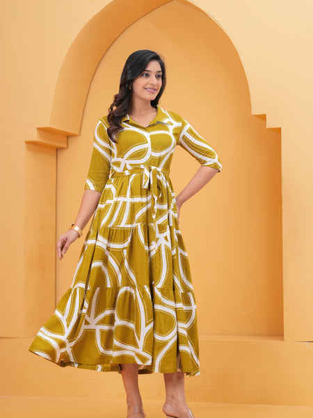 Printed A-Line Cotton Midi Dress