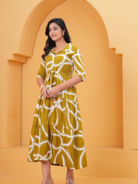 Printed A-Line Cotton Midi Dress