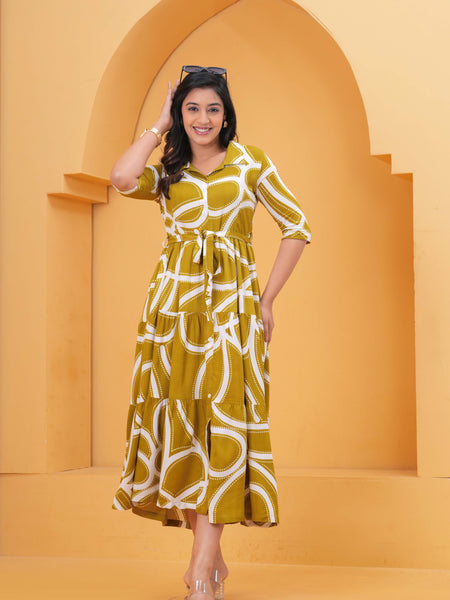 Printed A-Line Cotton Midi Dress