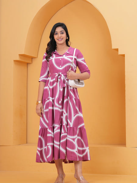 Printed A-Line Cotton Maxi Dress