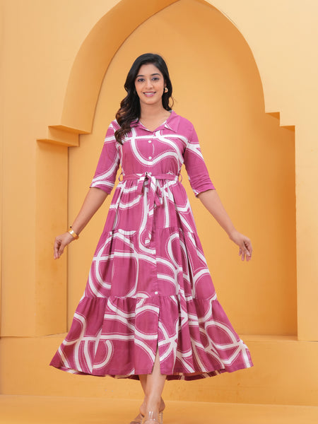 Printed A-Line Cotton Maxi Dress