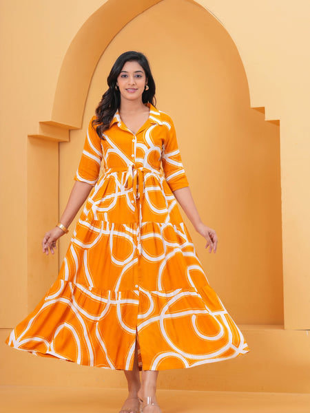 Printed A-Line Cotton Maxi Dress