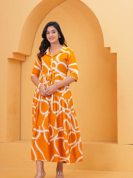 Printed A-Line Cotton Maxi Dress