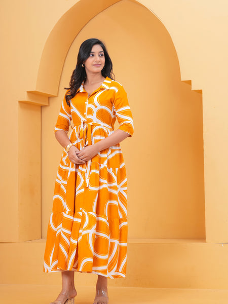 Printed A-Line Cotton Maxi Dress