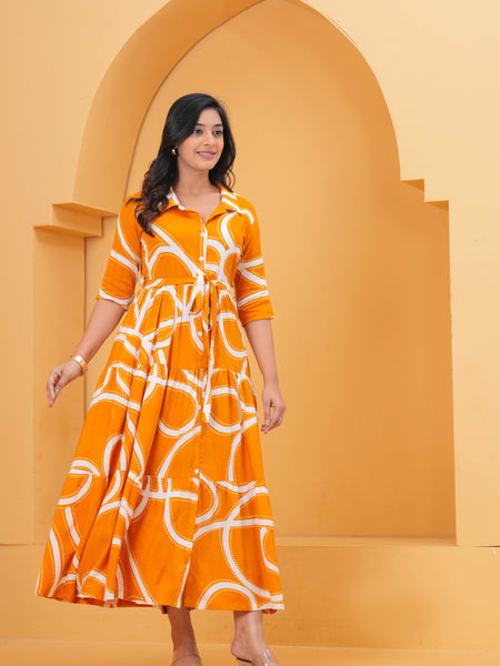 Printed A-Line Cotton Maxi Dress