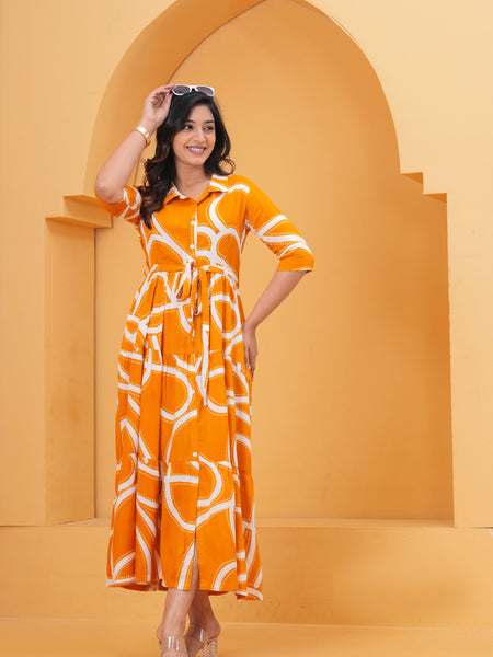 Printed A-Line Cotton Maxi Dress