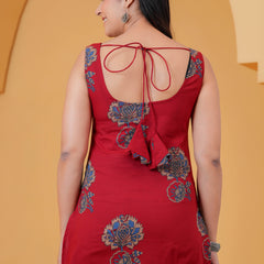 Women’s Red Cotton Sleeveless Short Kurti with Square Neck