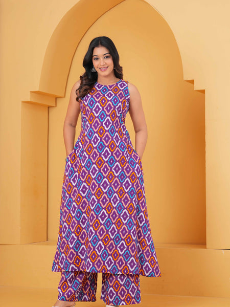 Printed Purple Regular Kurta with Palazzos