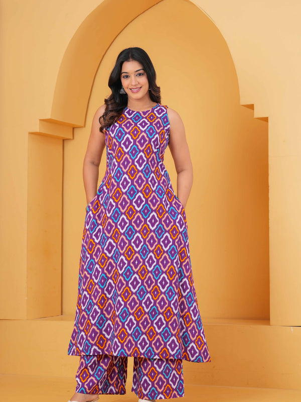 Printed Purple Regular Kurta with Palazzos