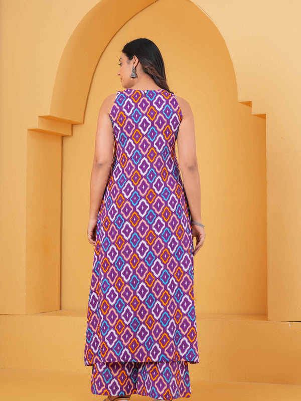 Printed Purple Regular Kurta with Palazzos