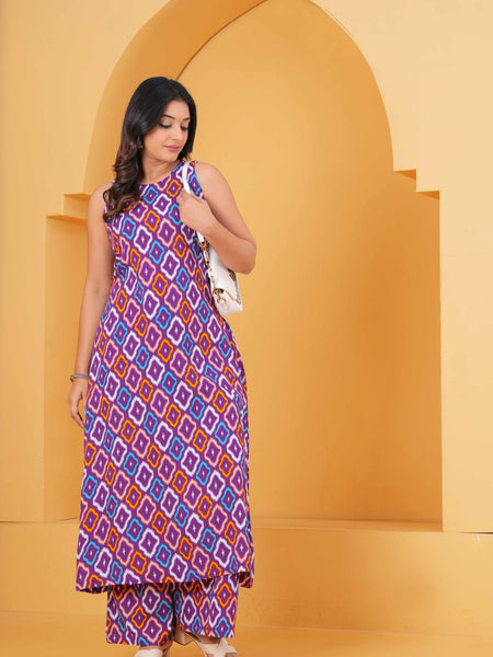 Printed Purple Regular Kurta with Palazzos