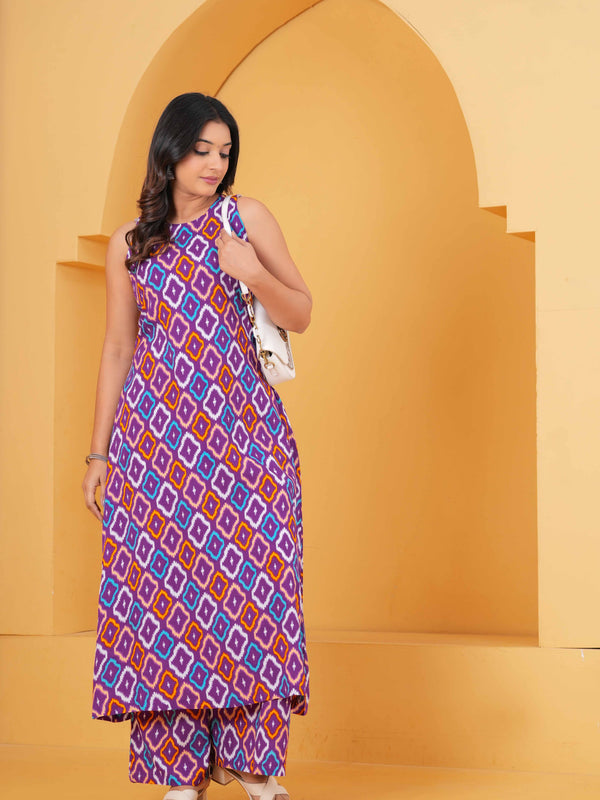 Printed Purple Regular Kurta with Palazzos