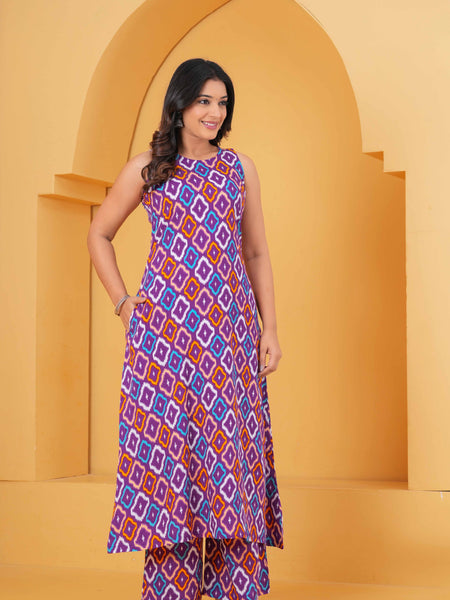 Printed Purple Regular Kurta with Palazzos