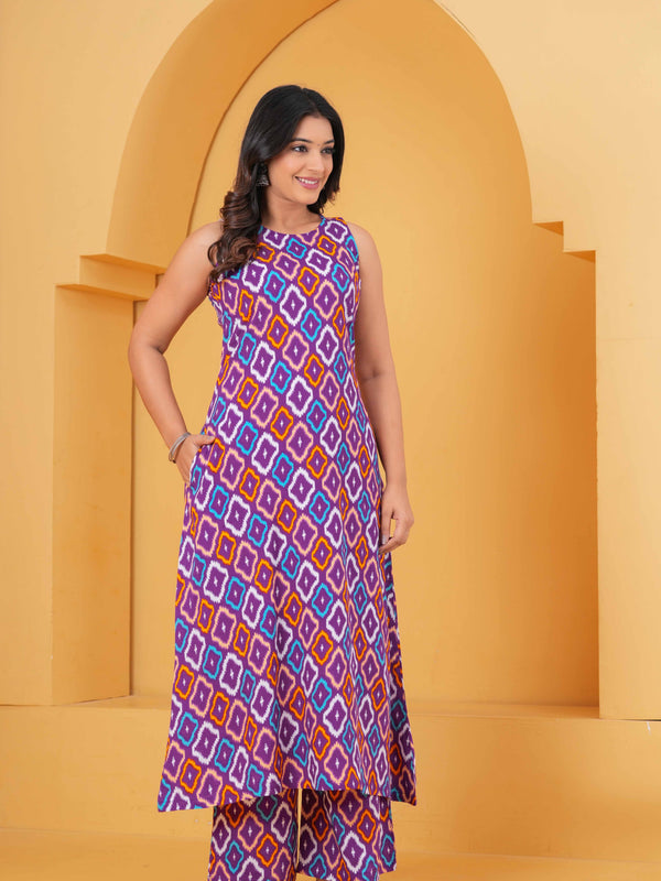 Printed Purple Regular Kurta with Palazzos