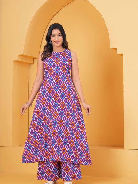 Printed Purple Regular Kurta with Palazzos