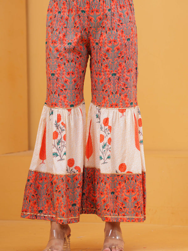 Women Floral Printed Regular Kurta with Sharara