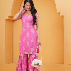 Women Ethnic Motifs Printed Regular Kurta with Sharara