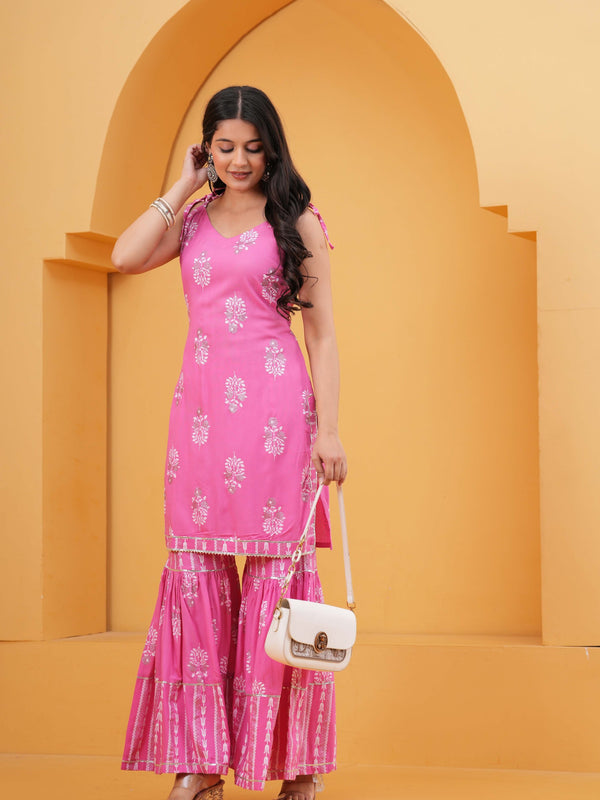 Women Ethnic Motifs Printed Regular Kurta with Sharara