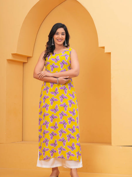 Women Printed Sleeveless Cotton Kurta