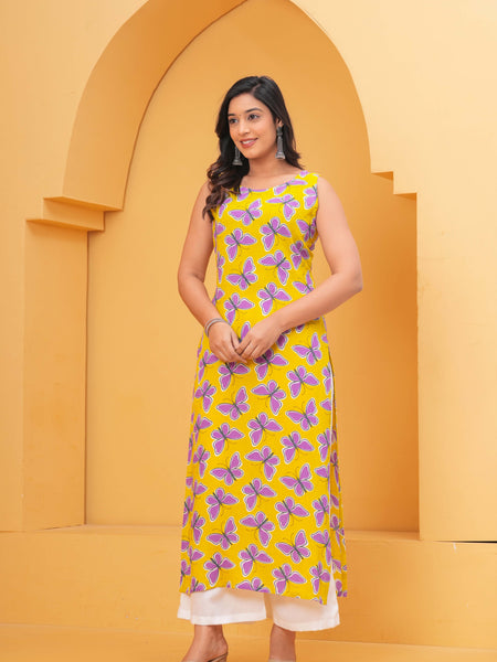 Women Printed Sleeveless Cotton Kurta
