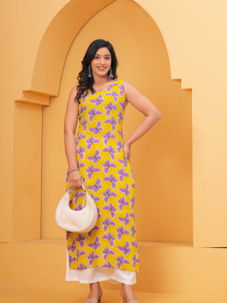 Women Printed Sleeveless Cotton Kurta