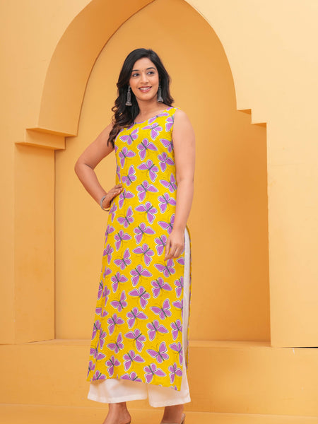 Women Printed Sleeveless Cotton Kurta