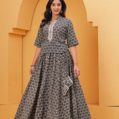 Women Ethnic Motifs Printed Regular Thread Work Kurta with Skirt