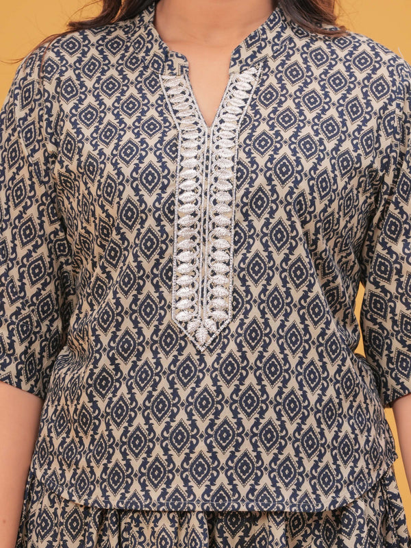 Chiku ethnic lehenga set with printed dupatta
