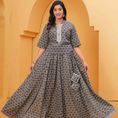 Women Ethnic Motifs Printed Regular Thread Work Kurta with Skirt