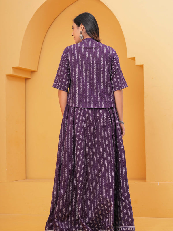 Purple Printed Kurta Skirt Set for Women