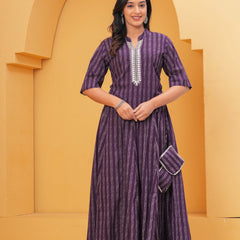 Purple kurta with flared skirt ethnic set
