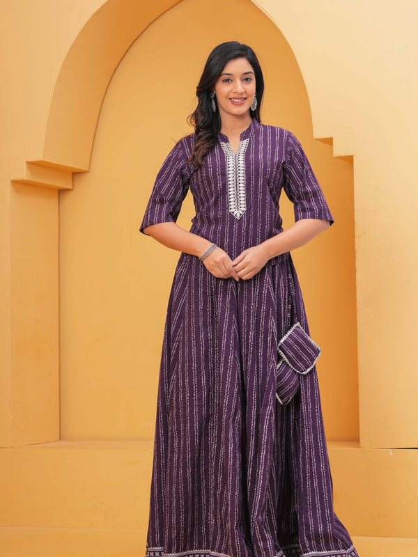 Purple kurta with flared skirt ethnic set

