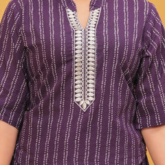 Women purple printed kurta skirt set
