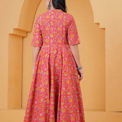 Pure cotton pink Anarkali kurta set for festive wear Back view