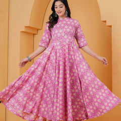 Purple Ethnic Motif Cotton Anarkali Kurta Set