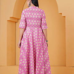 Purple Ethnic Motif Cotton Anarkali Kurta Set