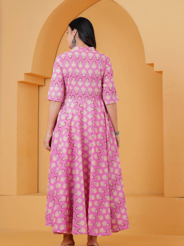 Purple Ethnic Motif Cotton Anarkali Kurta Set