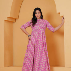 Purple Ethnic Motif Cotton Anarkali Kurta Set