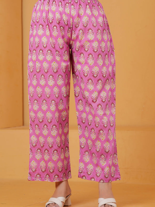 Purple Ethnic Motif Cotton Anarkali Kurta Set