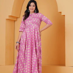 Purple Ethnic Motif Cotton Anarkali Kurta Set