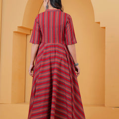 Pure cotton red Anarkali kurta set for women Back view